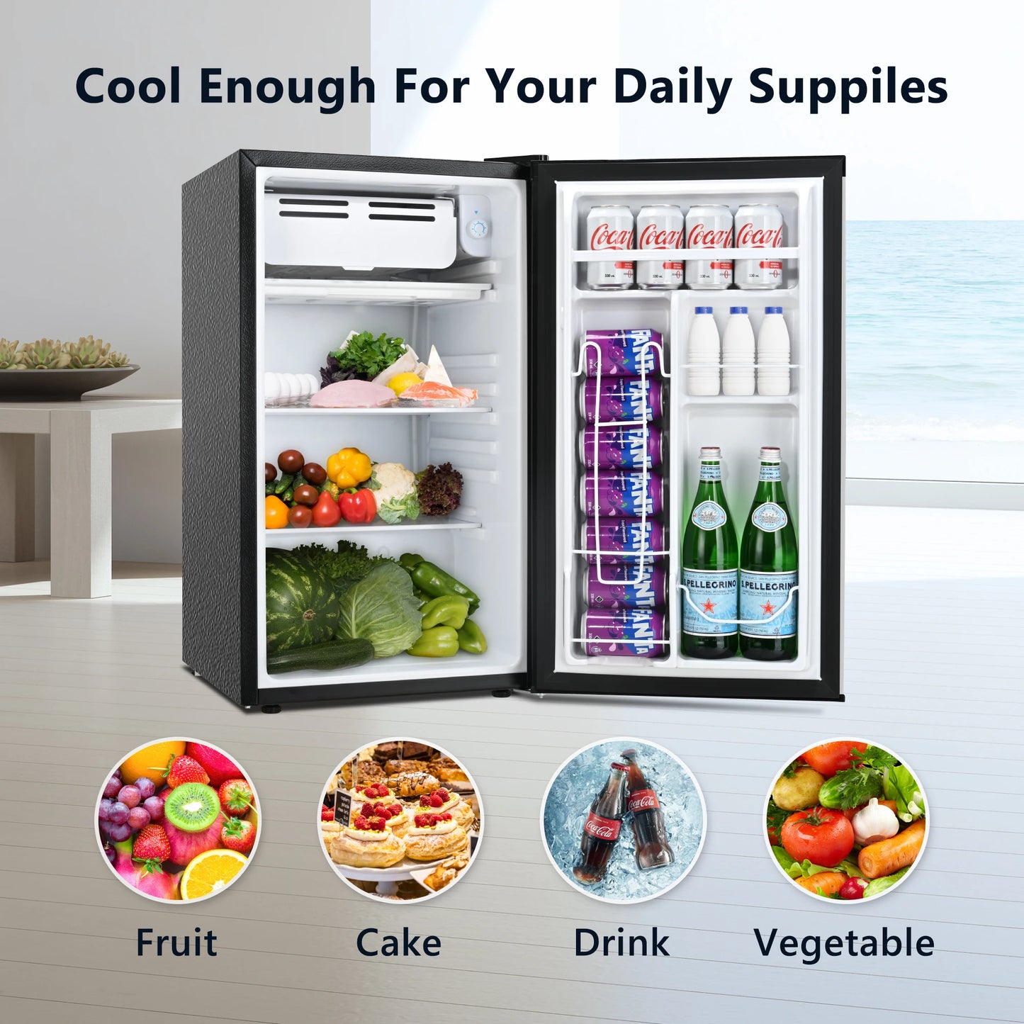 SIMZLIFE 3.2 Cu.Ft Mini Fridge with Freezer Compact Refrigerator Mini Refrigerator Adjustable Thermostat for Bedroom Dorm Office