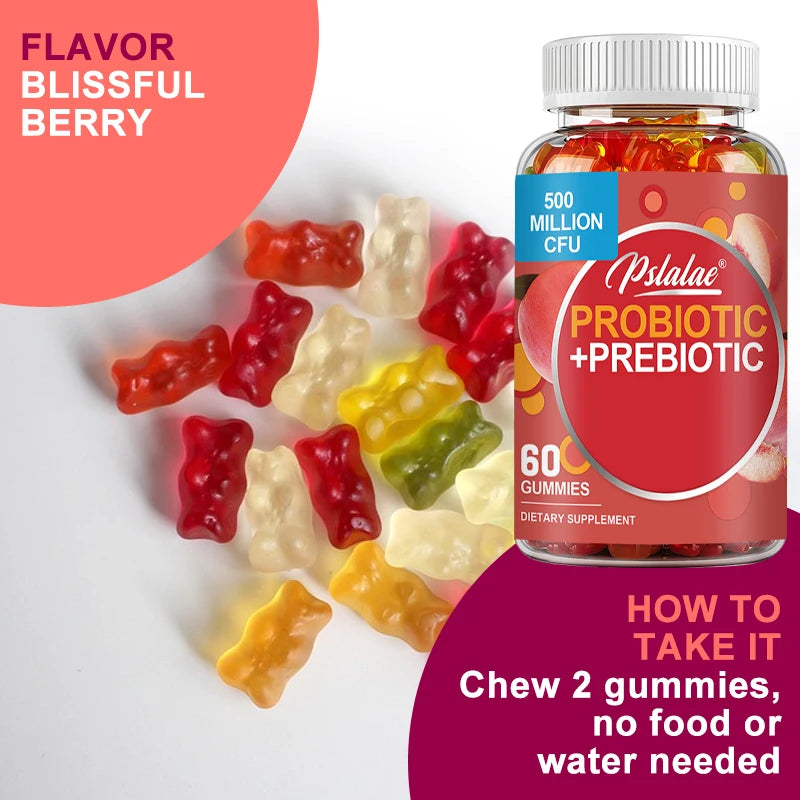 Probiotic + Prebiotic - Supports Digestion and Gut Health, Relieves Bloating and Constipation, and Boosts Immunity - 60 Gummies