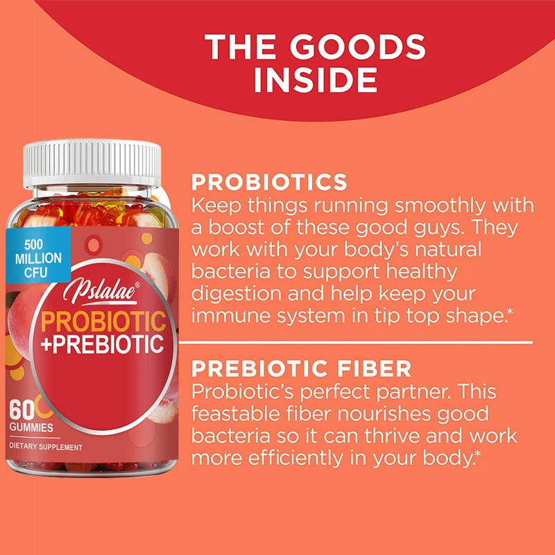 Probiotic + Prebiotic - Supports Digestion and Gut Health, Relieves Bloating and Constipation, and Boosts Immunity - 60 Gummies