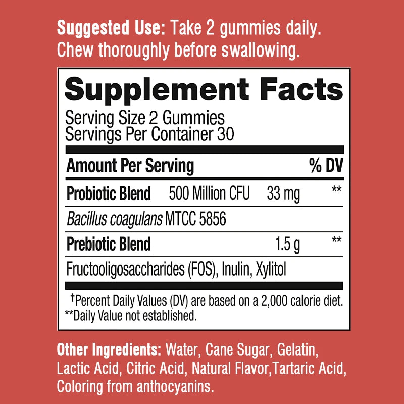 Probiotic + Prebiotic - Supports Digestion and Gut Health, Relieves Bloating and Constipation, and Boosts Immunity - 60 Gummies