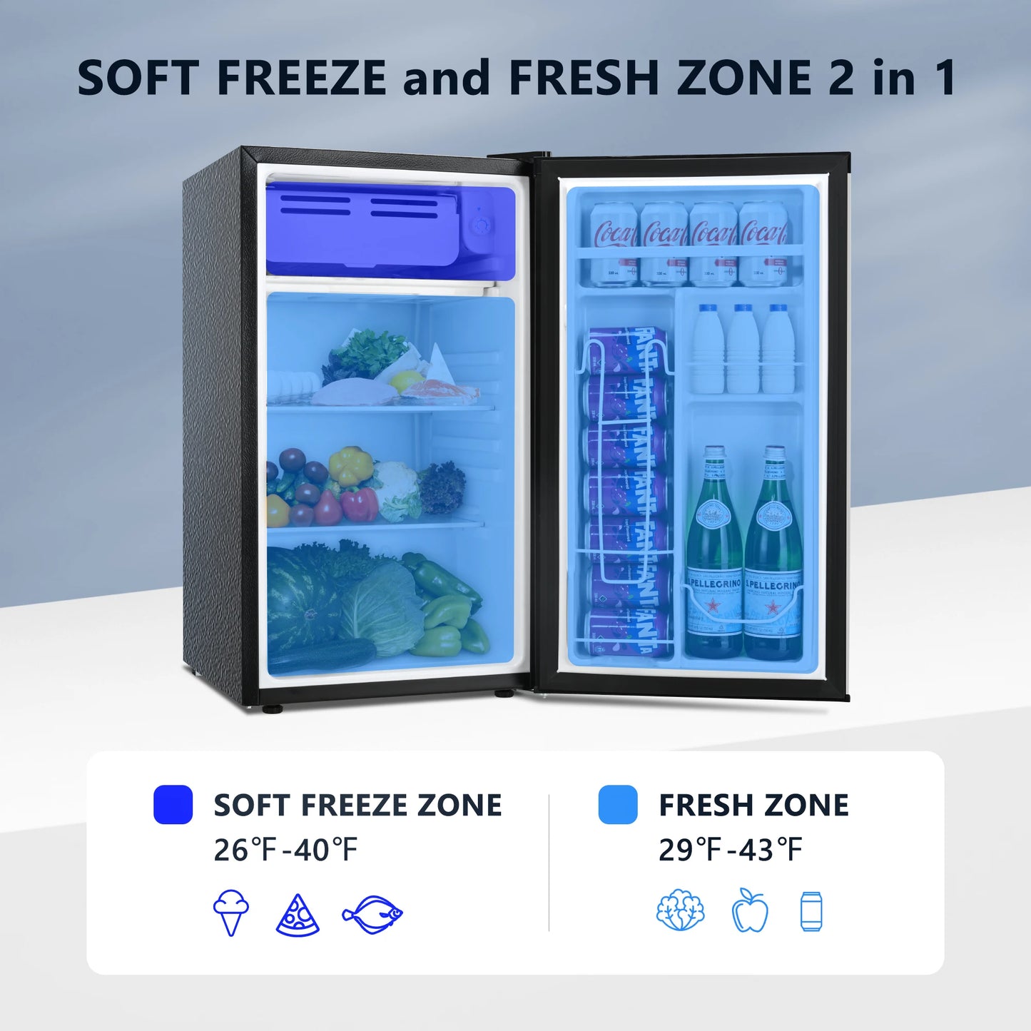SIMZLIFE 3.2 Cu.Ft Mini Fridge with Freezer Compact Refrigerator Mini Refrigerator Adjustable Thermostat for Bedroom Dorm Office