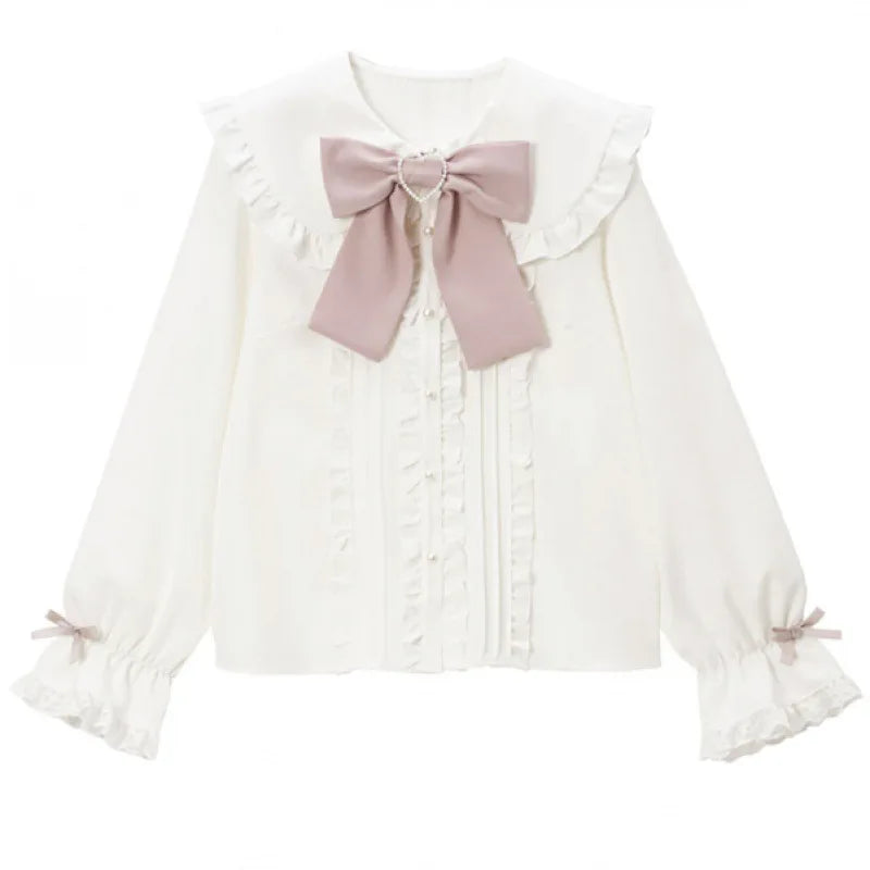 Gothic Lolita Shirt Women Harajuku Bat Lace Collar Black Red Long Short Sleeve Blouse Y2k Aesthetic Elegant Sweet Clothes Tops