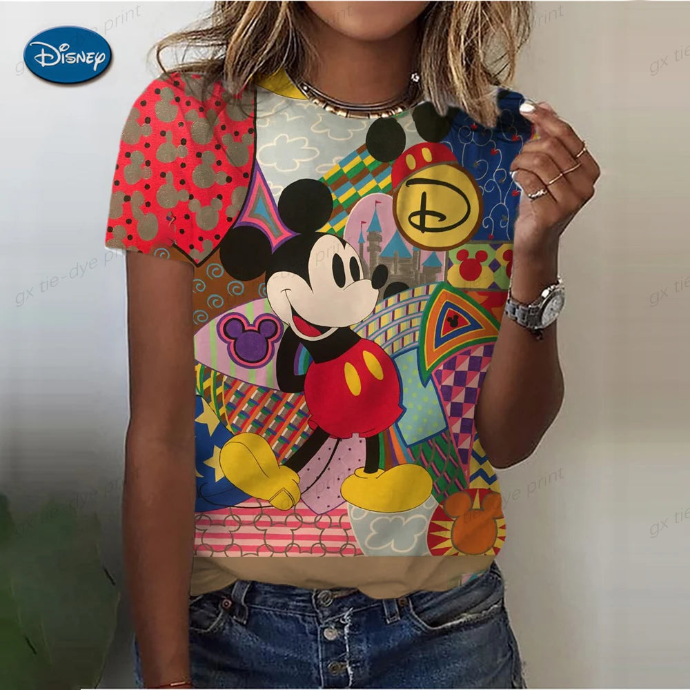 Kawaii Cartoon Happy Stitch Heart Kiss Women Tops 2024 Summer Plus Size S-3XL T-shirts 3D Shirt Hippie Tee Woman Clothes