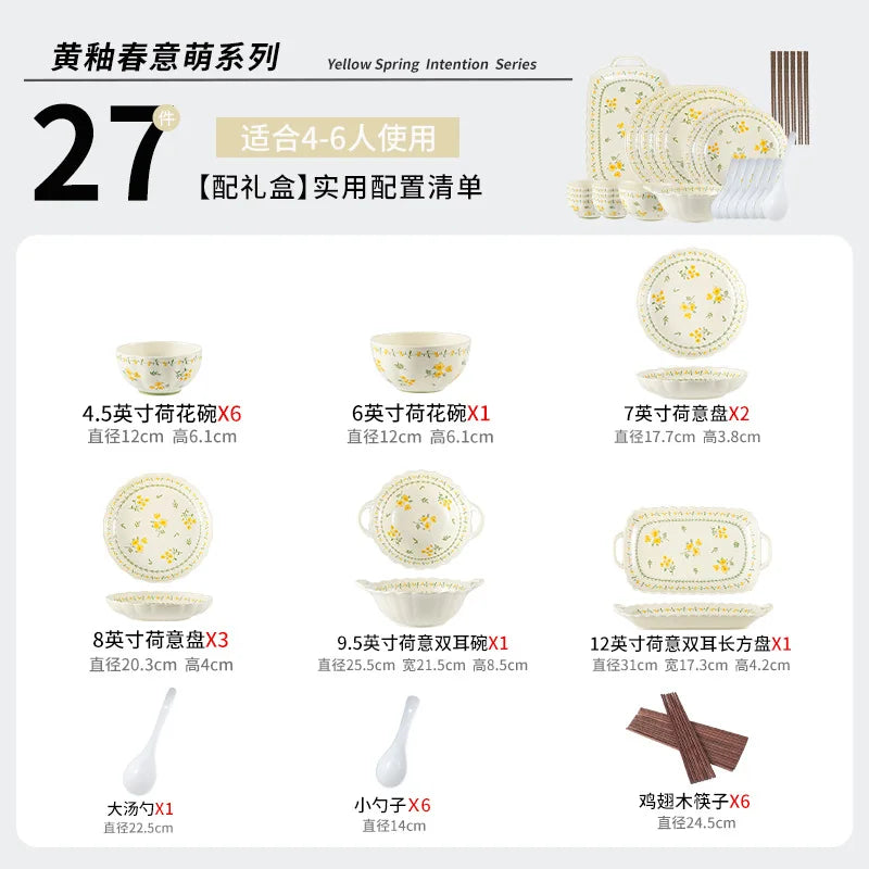 LingAo-Japanese Country Style Ceramic Tableware Set of Plates and Bowls with Underglaze Colors