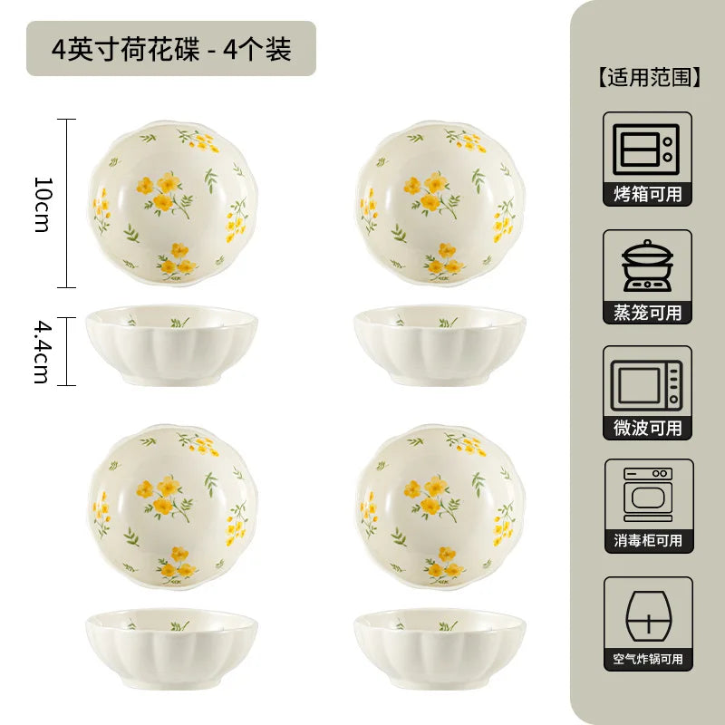 LingAo-Japanese Country Style Ceramic Tableware Set of Plates and Bowls with Underglaze Colors