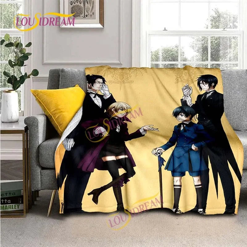 Black Butler Animation Flannel Blanket, Comfortable, Household Picnic Blanket, Suitable for All Seasons