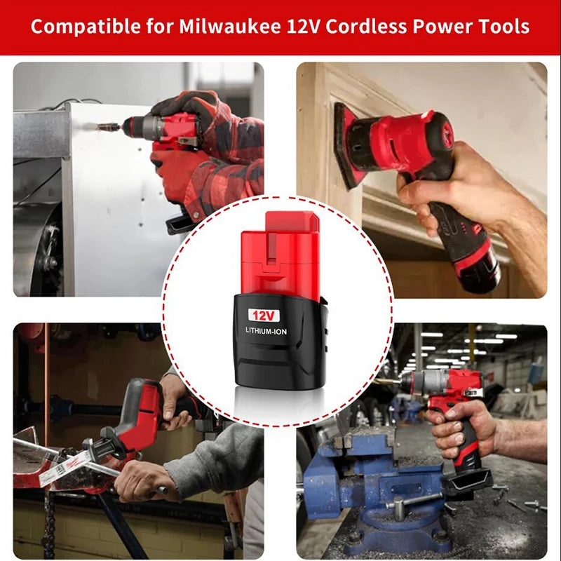 For Milwaukee M12 Battery 6.0Ah/3.0Ah 12V Rechargeable Battery For Milwaukee M12 Tool 48-11-2402 48-11-2411 48-11-2401MIL-12A-LI