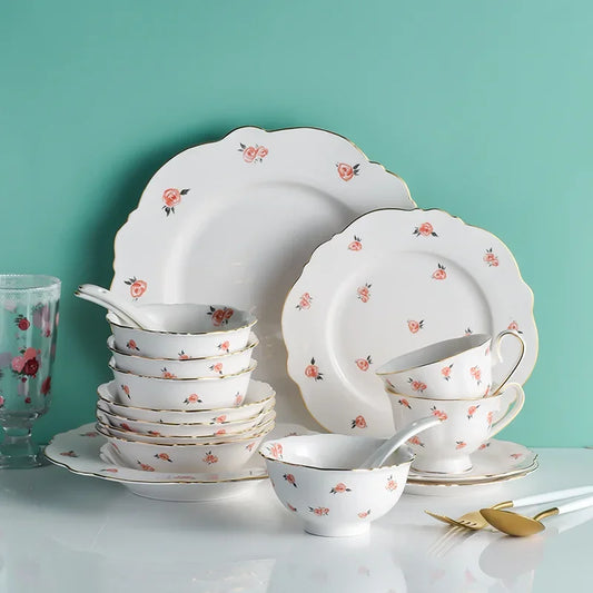 Creativity Plates and Bowls Set Kawaii Scoop Plate Elegant Phnom Penh Ceramic Bowl Set Household Salad Bowl Spoon Steak Plate