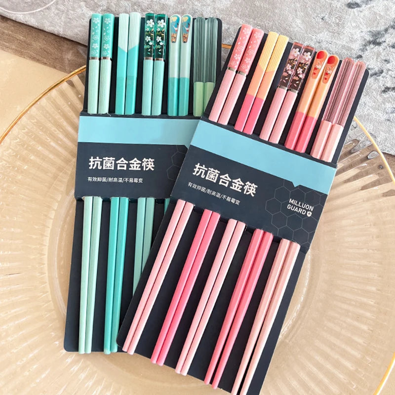 5 Pairs Chopsticks Chinese Style Household Non-slip Set Tableware Chopsticks Multi Color Chopsticks Set Kitchen Utensils