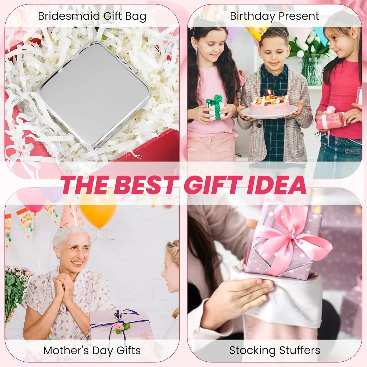 1pc Portable Stainless Steel Makeup Mirror Handheld Pocket Folding Cosmetic Make Up Mirror Double-Sided Elegant for Woman Purse