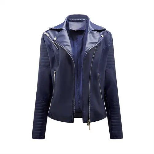Black Lapel Women Faux Leather Jacket Spring Autumn Zipper Casual Pu Coat Female Biker Outerwear Ladies Clothes S-L XL XXL XXXL