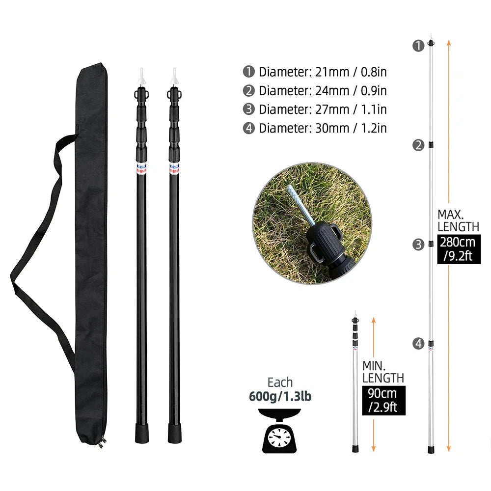 Adjustable Tent Support Rod Beach Shelter Tarp Awning Pole Thicken Aluminum Alloy Tent Pole Camping Accessories for Camping Tent