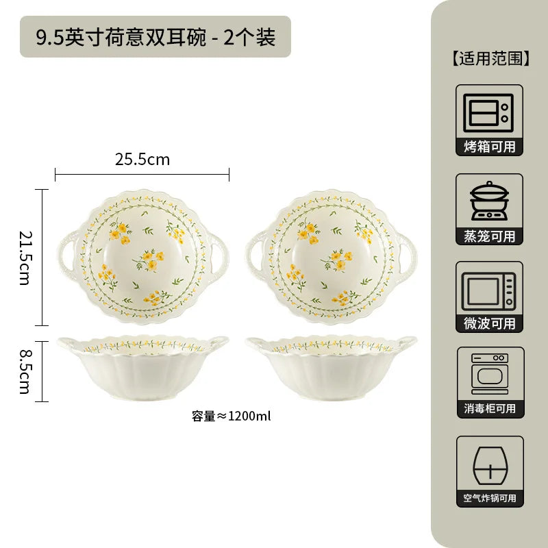 LingAo-Japanese Country Style Ceramic Tableware Set of Plates and Bowls with Underglaze Colors