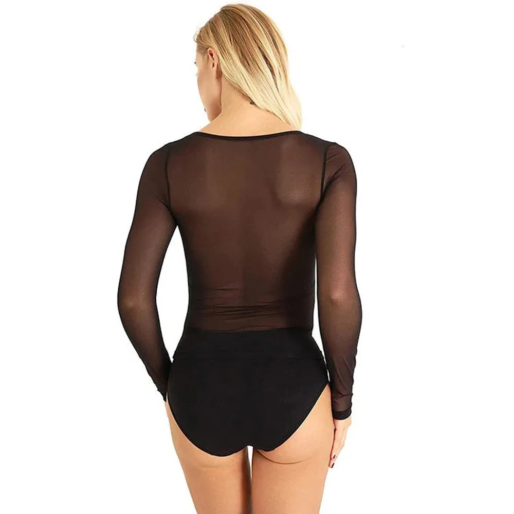 Black White Sexy Mesh Top T Shirts Womens Sexy Transparent S-2XL Size Bottoming Blouses Ladies Tops Gauze Aesthetic Clothes