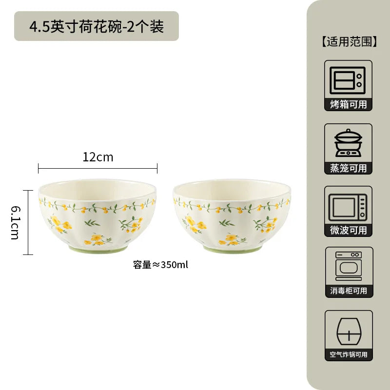 LingAo-Japanese Country Style Ceramic Tableware Set of Plates and Bowls with Underglaze Colors