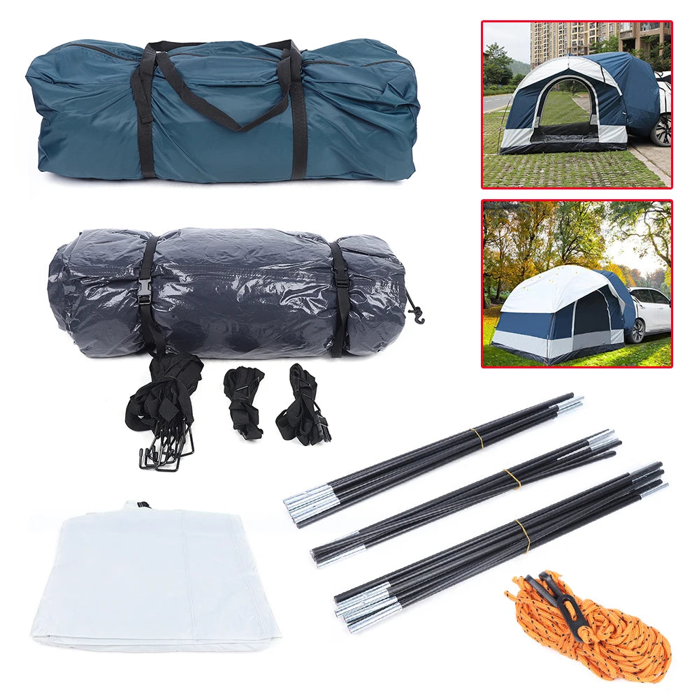 210D Oxford Cloth 4 Person Camping Tents Outdoor Waterproof Outdoor Car Tent Large Space White Green