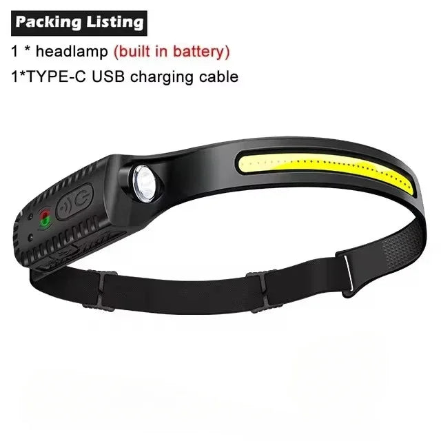 Powerful Induction COB LED Headlamp Built-in Battery USB Rechargeable Head Torch Outdoor Waterproof Camping Fishing Headlight