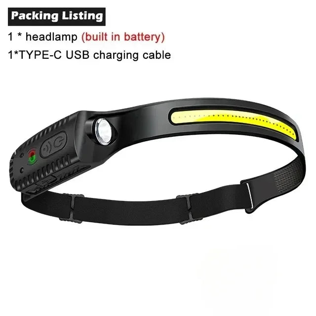 Powerful Induction COB LED Headlamp Built-in Battery USB Rechargeable Head Torch Outdoor Waterproof Camping Fishing Headlight