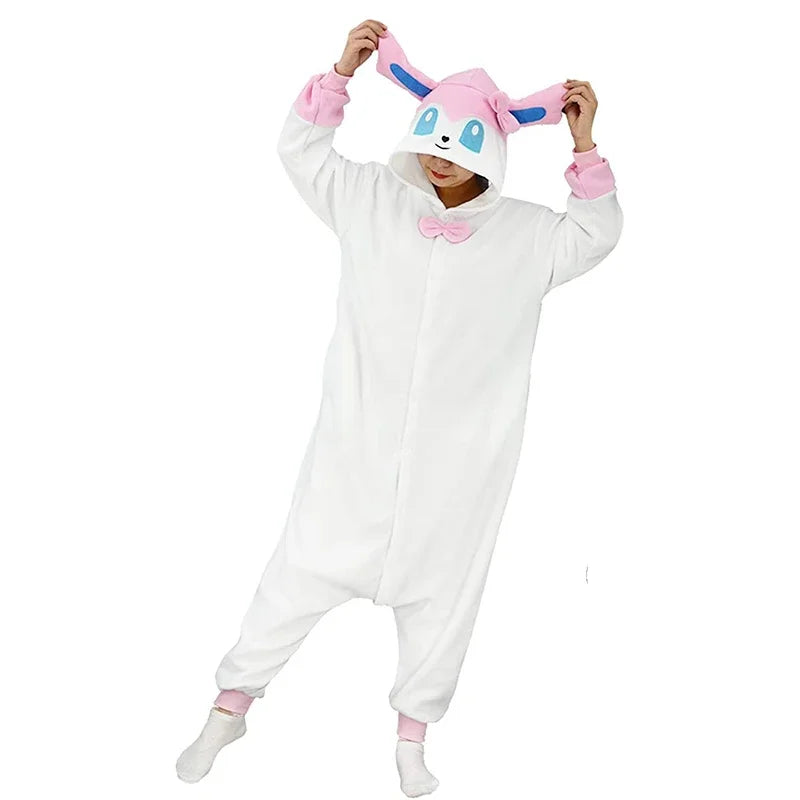 Pokemon Onesie Sylveon Cosplay Costume Christmas Pajamas Fleece Women One-Piece Kigurumi Full Body Pijama Anime Whole Clothes