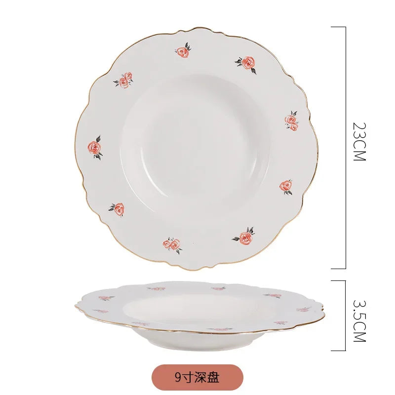 Creativity Plates and Bowls Set Kawaii Scoop Plate Elegant Phnom Penh Ceramic Bowl Set Household Salad Bowl Spoon Steak Plate