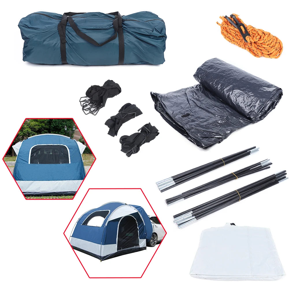 210D Oxford Cloth 4 Person Camping Tents Outdoor Waterproof Outdoor Car Tent Large Space White Green