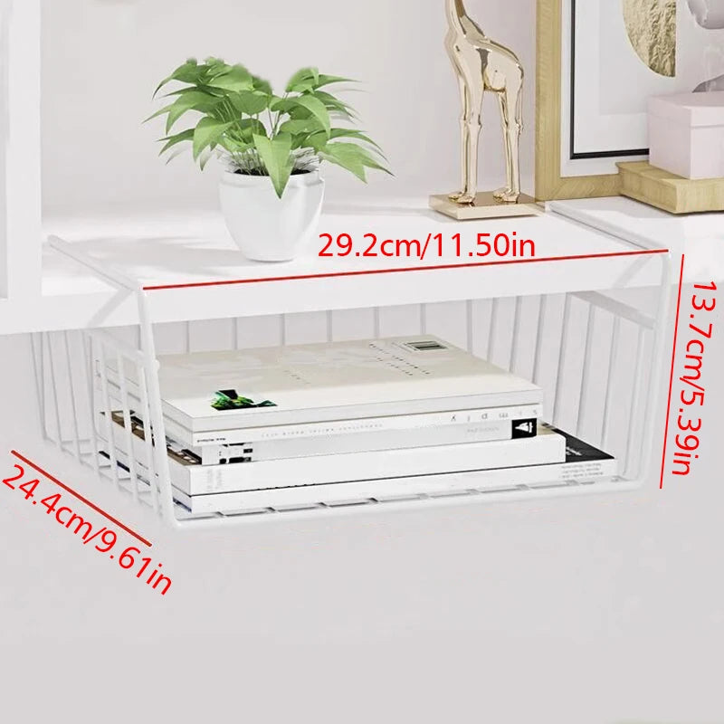 White/Black Hanging Net Basket Iron Large Capacity Under Cabinet Wall Wardrobe Storage Basket Spice Dishes Shelves Kitchen Tools