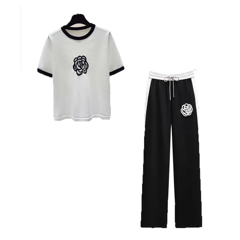 Fashion Two Piece Set Summer Clothes For Women Dresy Damskie Casual Wide Leg Pants Print T Shirt Suits Female clothes big 3XL