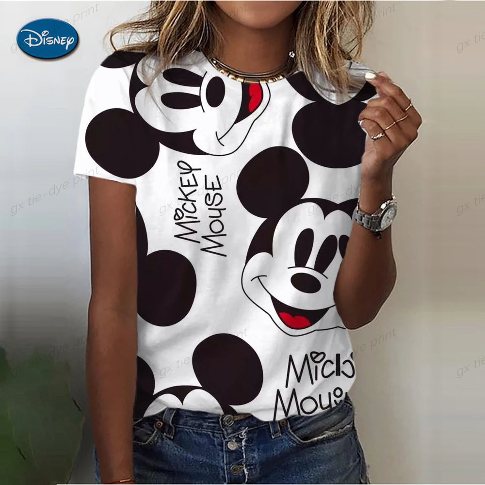 Kawaii Cartoon Happy Stitch Heart Kiss Women Tops 2024 Summer Plus Size S-3XL T-shirts 3D Shirt Hippie Tee Woman Clothes