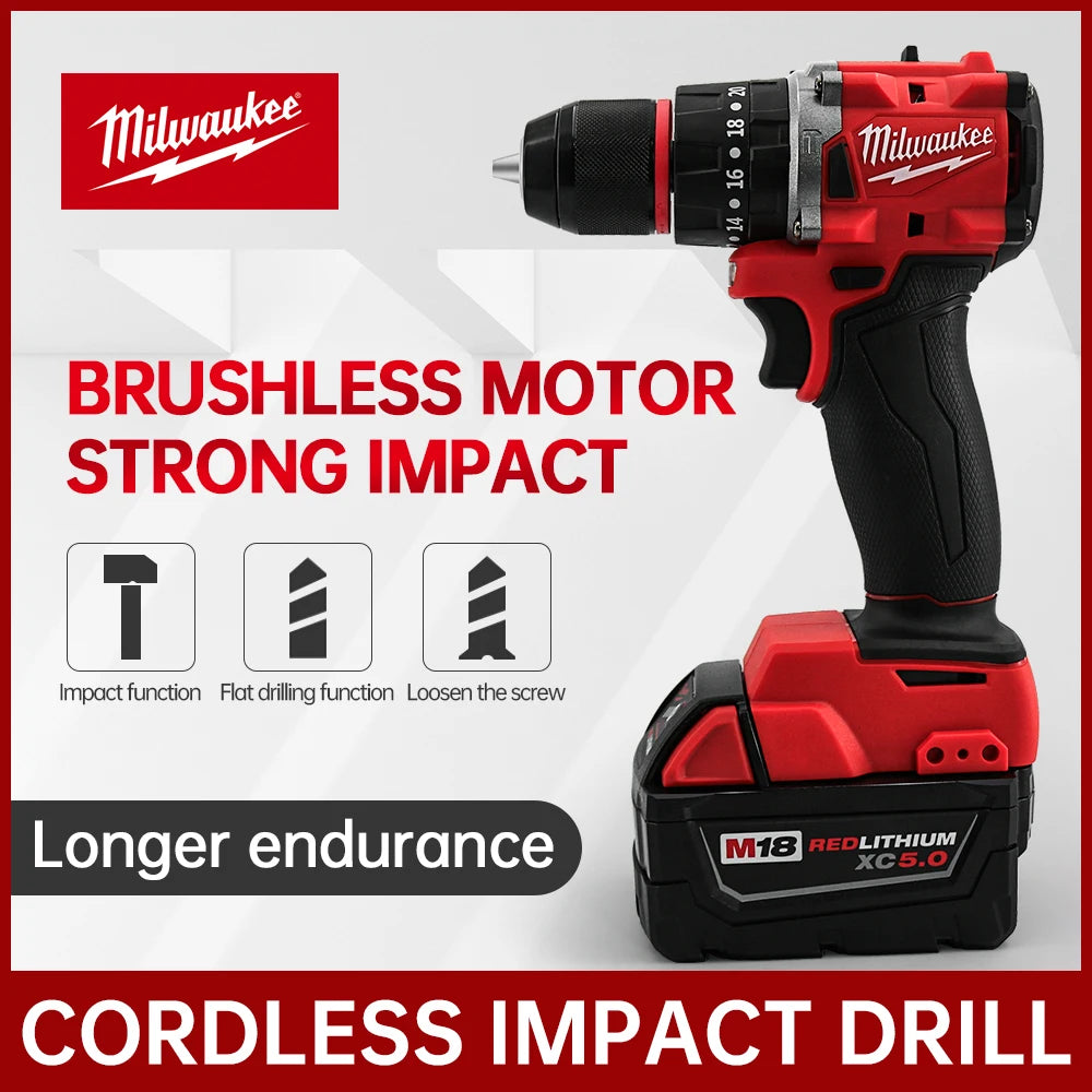 Milwaukee Small Electric Drill 150N.m Brushless Cordless Lmpact Drill of Decoration Team Uses 18V Milwaukee Battery Power Tool