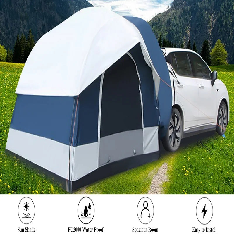 210D Oxford Cloth 4 Person Camping Tents Outdoor Waterproof Outdoor Car Tent Large Space White Green