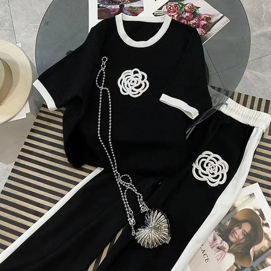 Fashion Two Piece Set Summer Clothes For Women Dresy Damskie Casual Wide Leg Pants Print T Shirt Suits Female clothes big 3XL