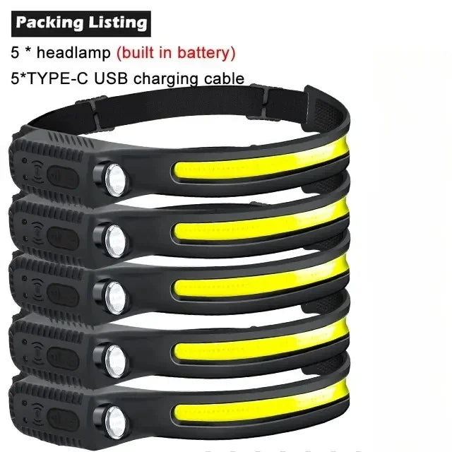 Powerful Induction COB LED Headlamp Built-in Battery USB Rechargeable Head Torch Outdoor Waterproof Camping Fishing Headlight