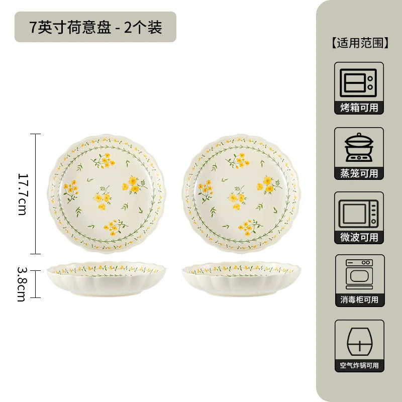 LingAo-Japanese Country Style Ceramic Tableware Set of Plates and Bowls with Underglaze Colors