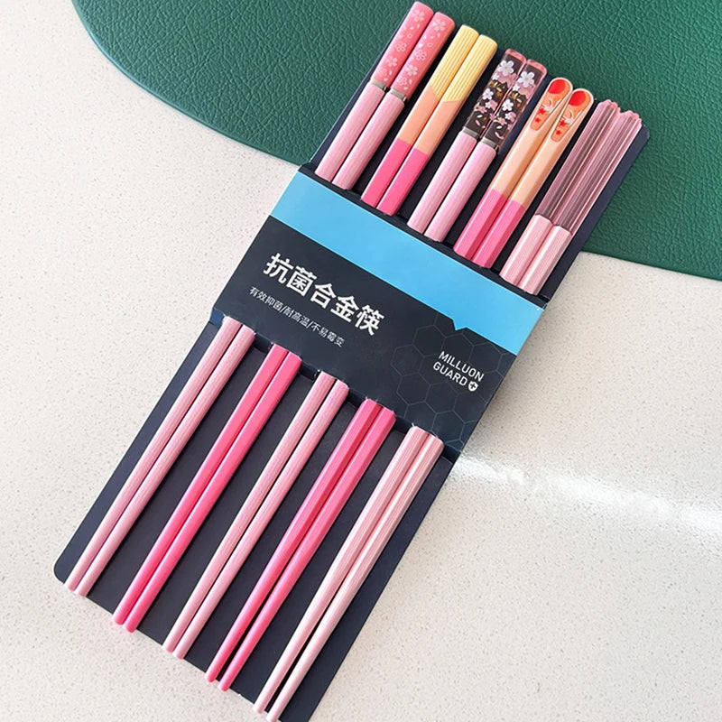 5 Pairs Chopsticks Chinese Style Household Non-slip Set Tableware Chopsticks Multi Color Chopsticks Set Kitchen Utensils