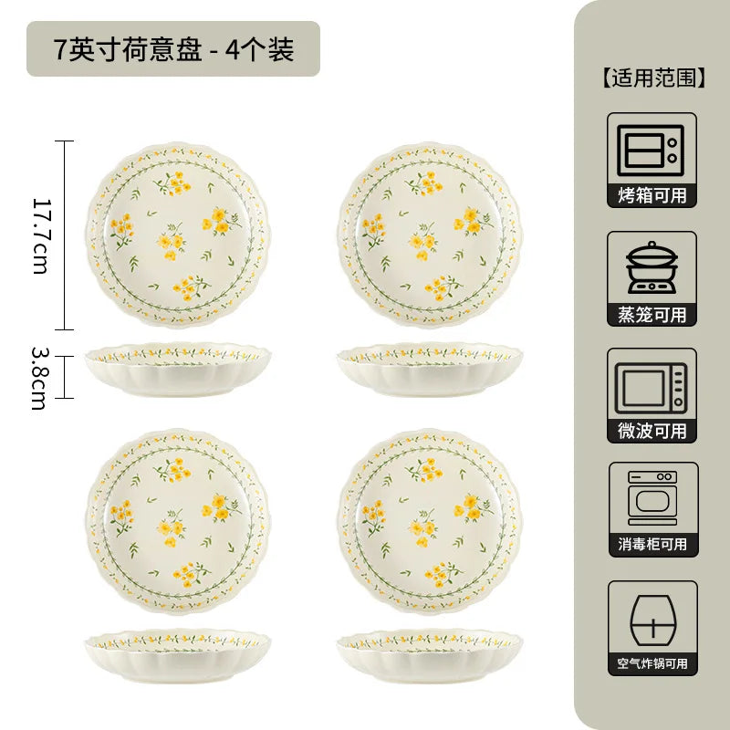 LingAo-Japanese Country Style Ceramic Tableware Set of Plates and Bowls with Underglaze Colors