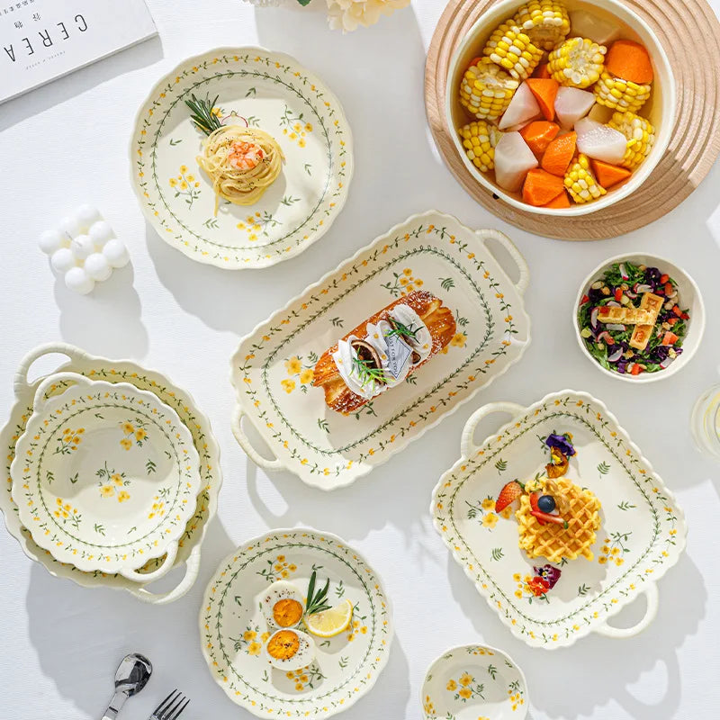 LingAo-Japanese Country Style Ceramic Tableware Set of Plates and Bowls with Underglaze Colors