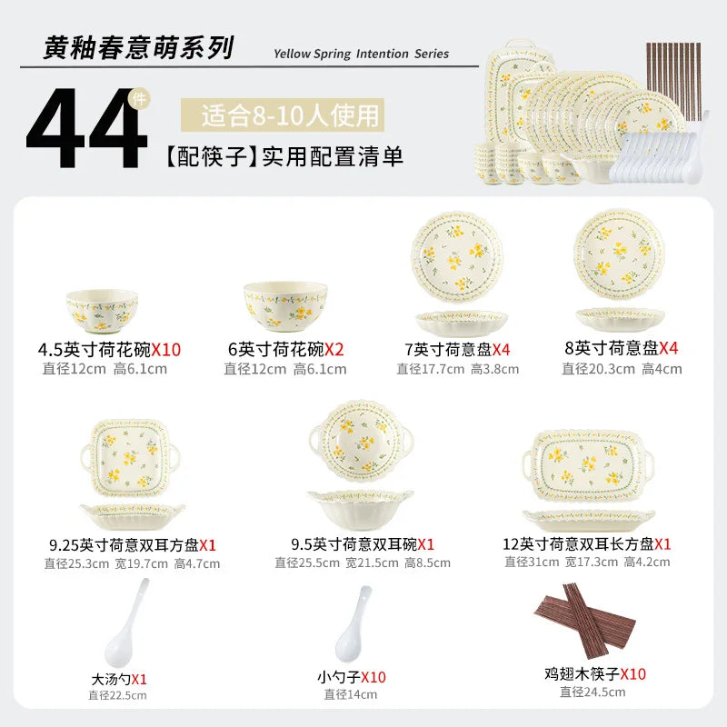 LingAo-Japanese Country Style Ceramic Tableware Set of Plates and Bowls with Underglaze Colors