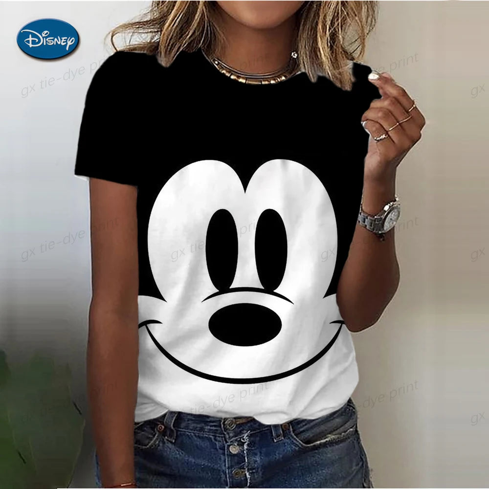 Kawaii Cartoon Happy Stitch Heart Kiss Women Tops 2024 Summer Plus Size S-3XL T-shirts 3D Shirt Hippie Tee Woman Clothes