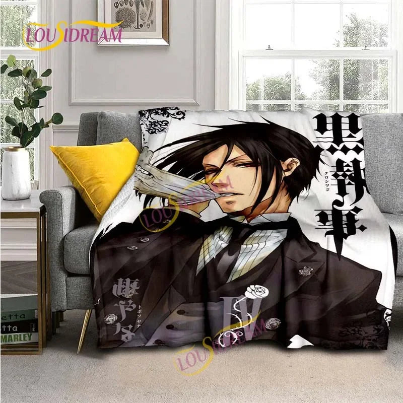 Black Butler Animation Flannel Blanket, Comfortable, Household Picnic Blanket, Suitable for All Seasons