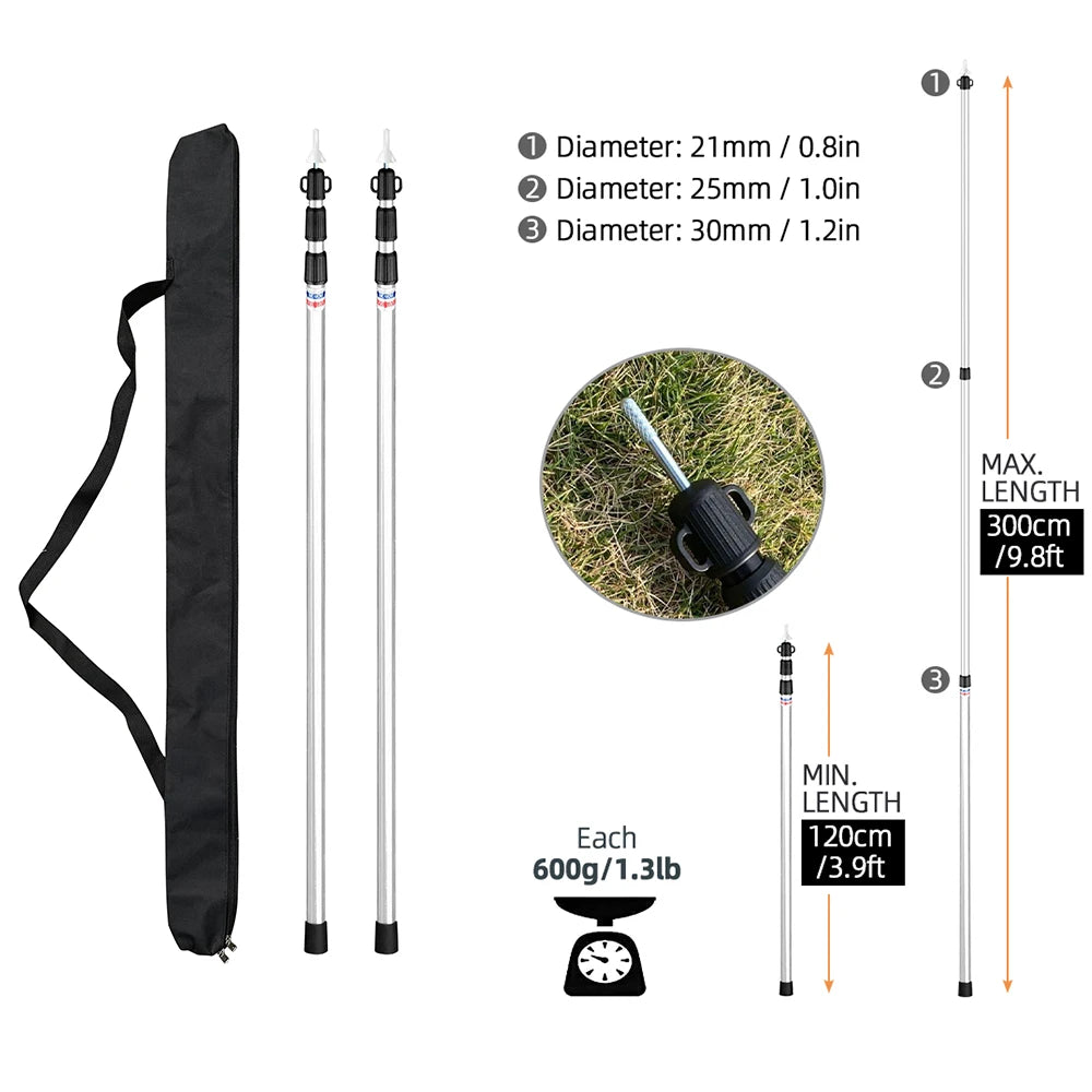 Adjustable Tent Support Rod Beach Shelter Tarp Awning Pole Thicken Aluminum Alloy Tent Pole Camping Accessories for Camping Tent