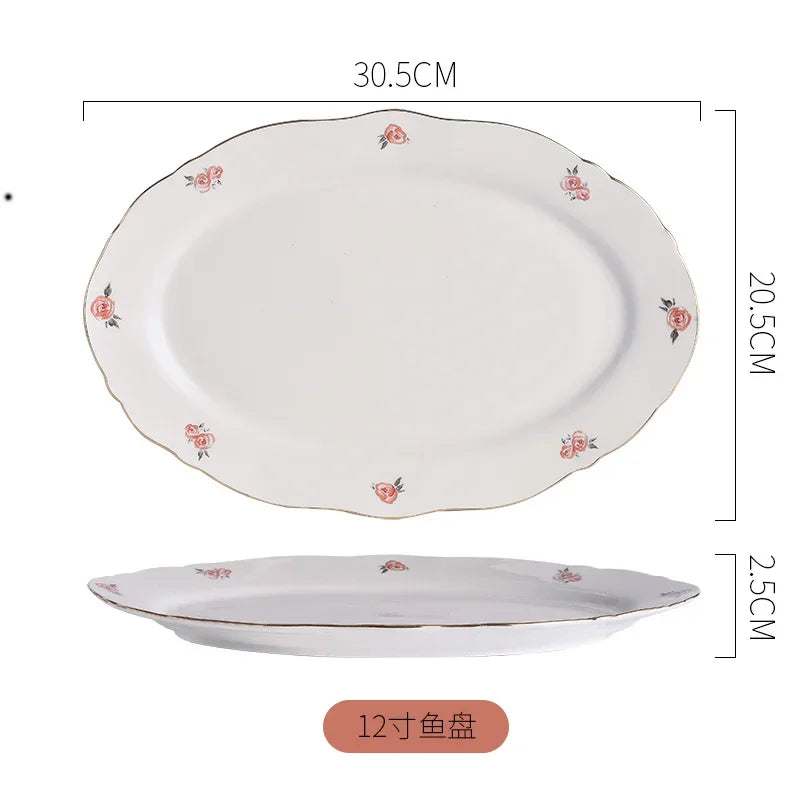 Creativity Plates and Bowls Set Kawaii Scoop Plate Elegant Phnom Penh Ceramic Bowl Set Household Salad Bowl Spoon Steak Plate