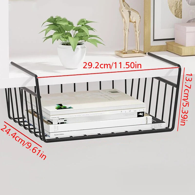 White/Black Hanging Net Basket Iron Large Capacity Under Cabinet Wall Wardrobe Storage Basket Spice Dishes Shelves Kitchen Tools