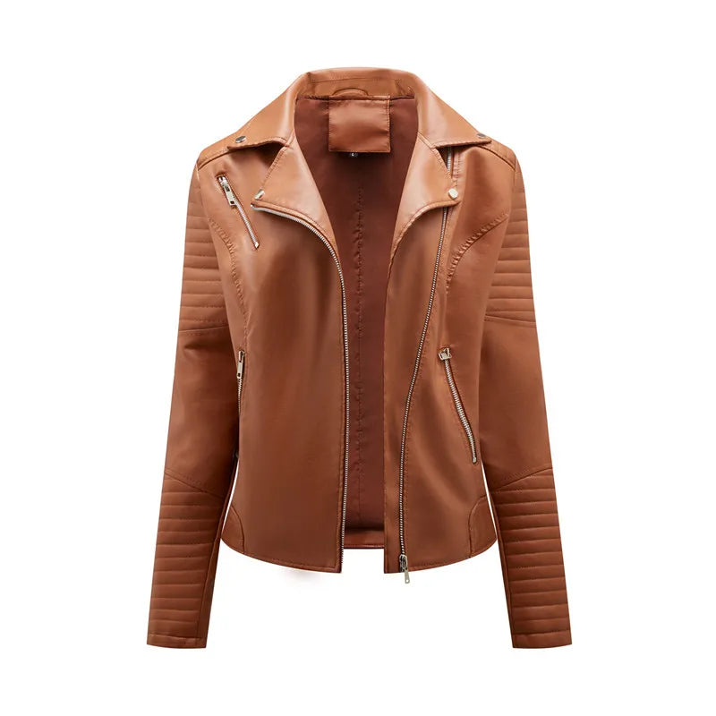 Black Lapel Women Faux Leather Jacket Spring Autumn Zipper Casual Pu Coat Female Biker Outerwear Ladies Clothes S-L XL XXL XXXL