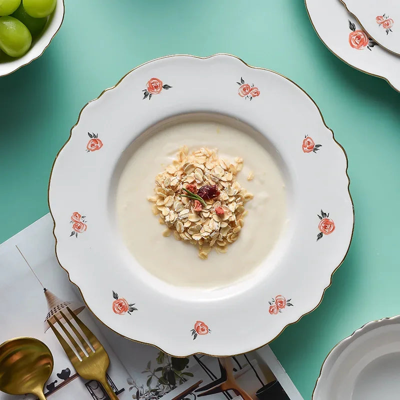 Creativity Plates and Bowls Set Kawaii Scoop Plate Elegant Phnom Penh Ceramic Bowl Set Household Salad Bowl Spoon Steak Plate