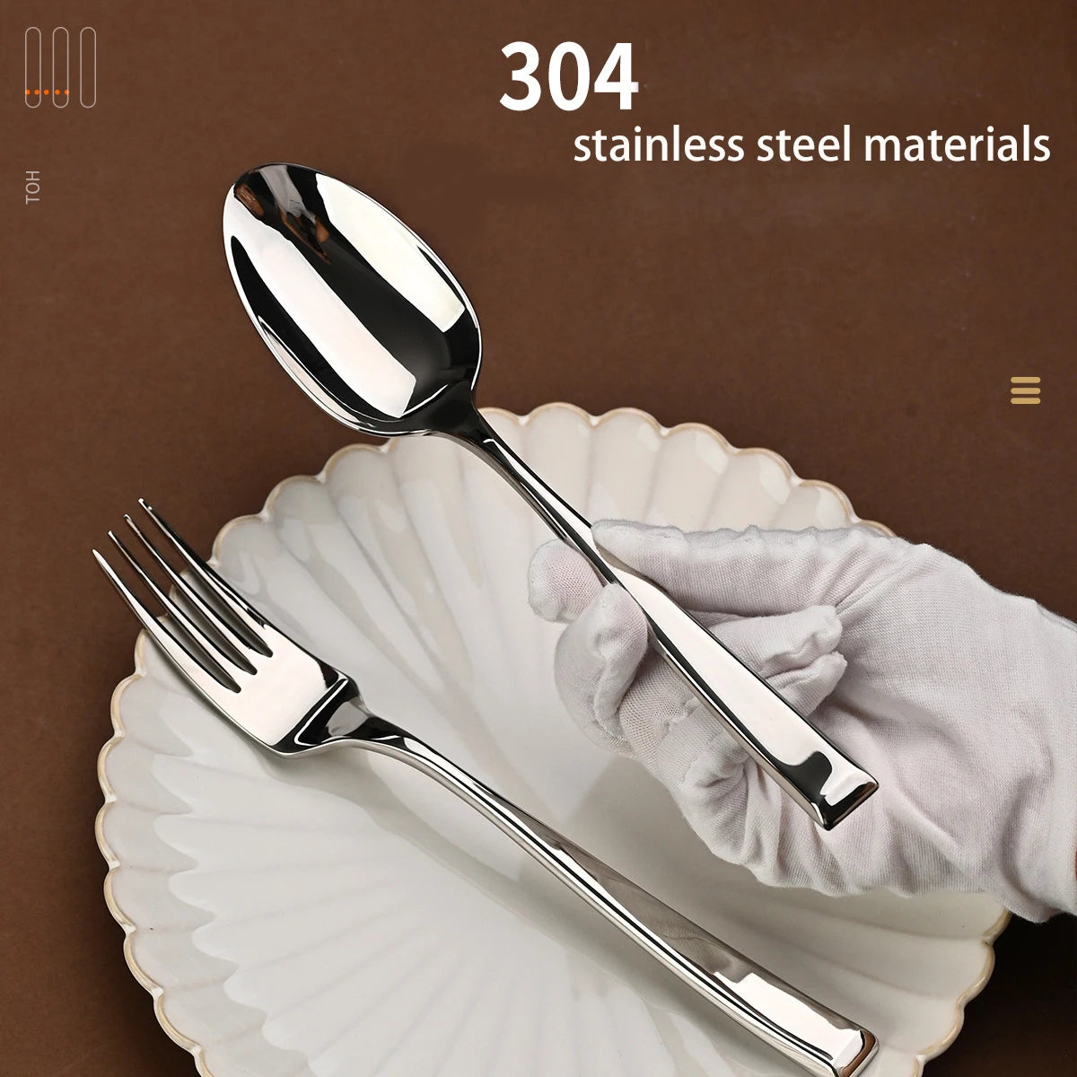 304 stainless steel square handle tableware set thickened restaurant hotel household high-end knife fork set