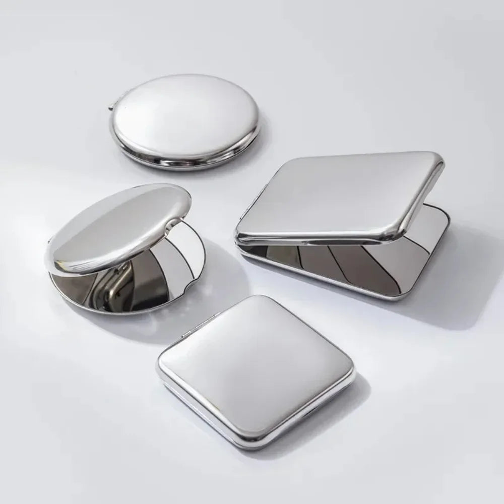 1pc Portable Stainless Steel Makeup Mirror Handheld Pocket Folding Cosmetic Make Up Mirror Double-Sided Elegant for Woman Purse
