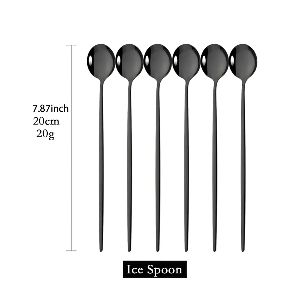 6pcs Ice Cream Cpoons Dinnerware Set Stainless Steel Metal Spoons Long Handle Stirring Spoon Juice Shakes Bars Kitchen Tools
