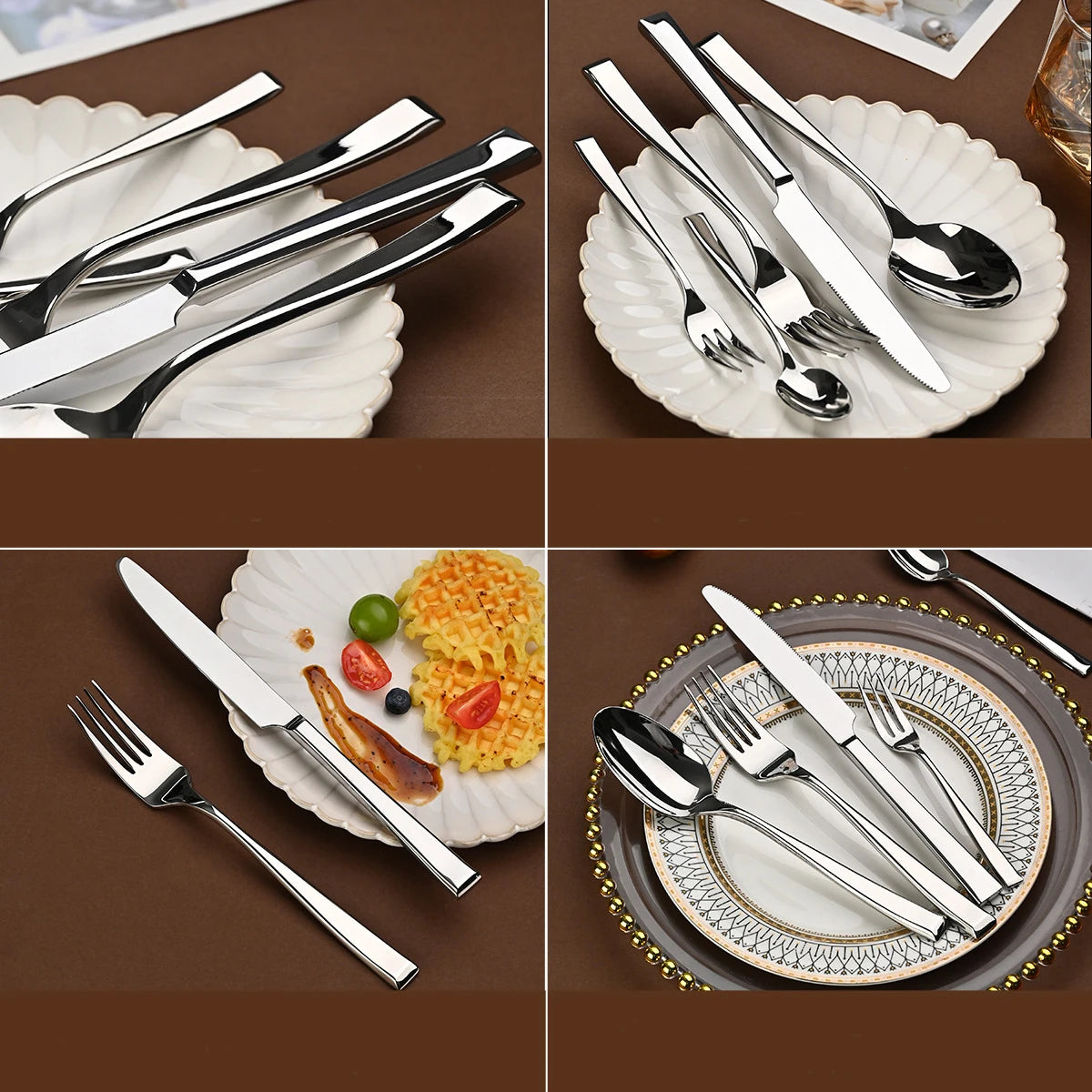 304 stainless steel square handle tableware set thickened restaurant hotel household high-end knife fork set