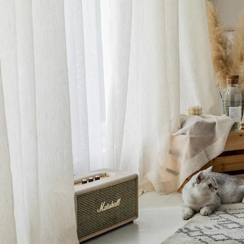 Modern Linen Look Curtains Light Filtering Voile Tulle Farmhouse Flax Blend Semi Sheer Window Drapes for Living Room and Bedroom