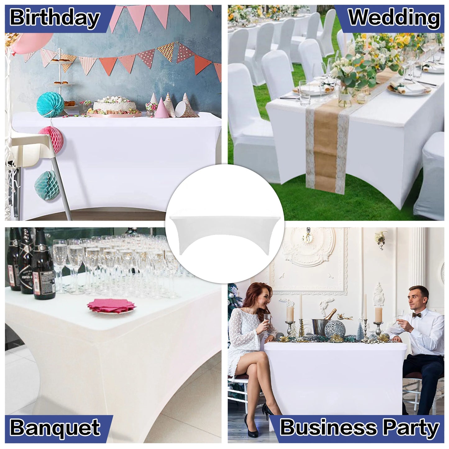 4/6FT White/Black High Stretch Tablecloth Wedding Party Beauty Massage Elastic Hotel Birthday Cover Rectangular Table Cloth